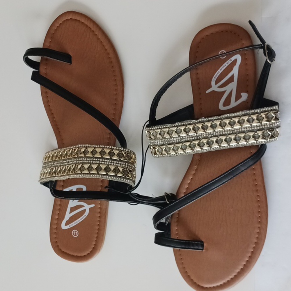 BLUE Suede Shoes Black Glam Sandals Size 11 - Picture 4 of 10